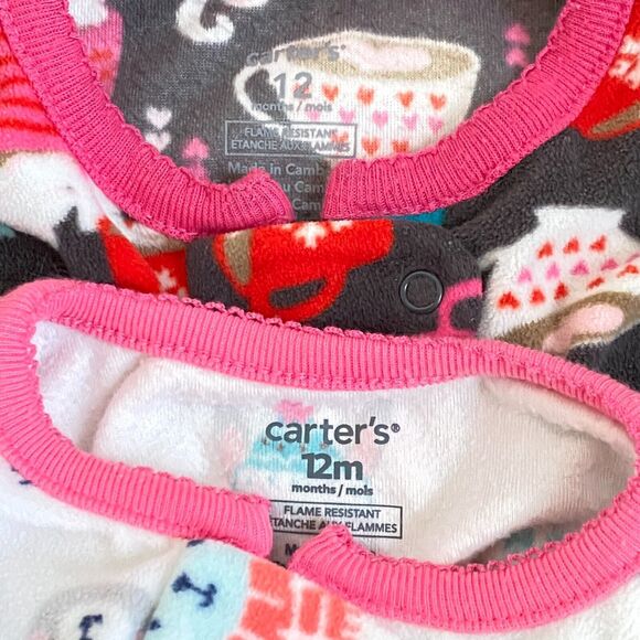 CARTER'S 12 Months Pajamas Set of 2 Fall Winter Holiday Christmas PJs Fleece - Picture 3 of 5